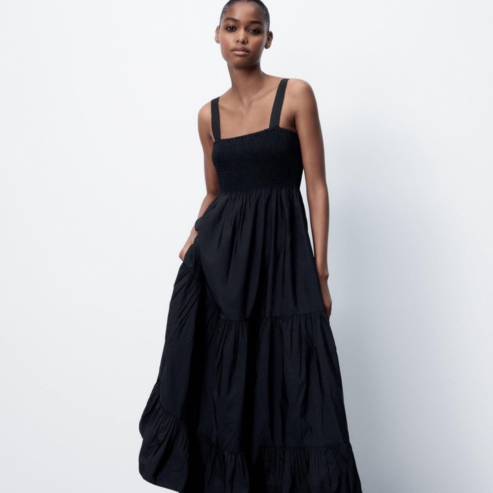 zara • poplin midi dress black